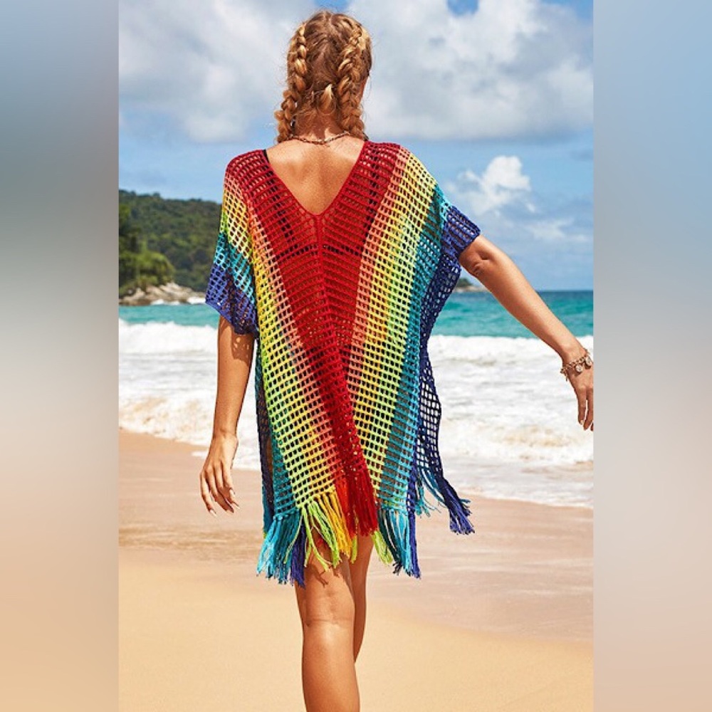 Rainbow Pride Crochet Beach Bikini Swimsuit Cover-Up